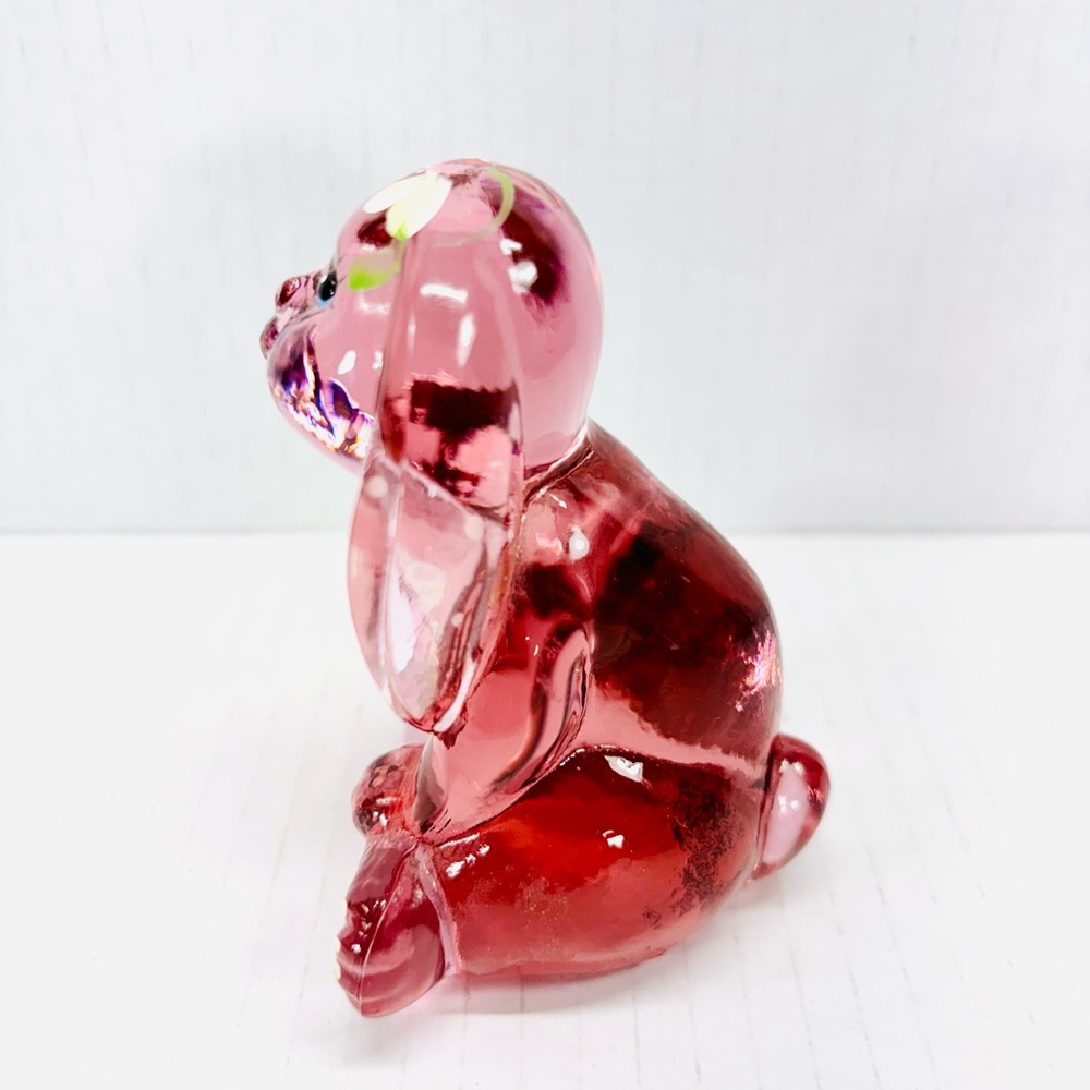 Fenton Light Rose Art Glass Lop Eared Bunny Rabbit Signed P. Lauderman - Picture 4 of 6